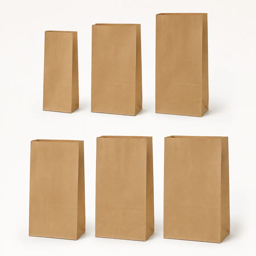 Las seis medidas de bolsa kraft disponibles
