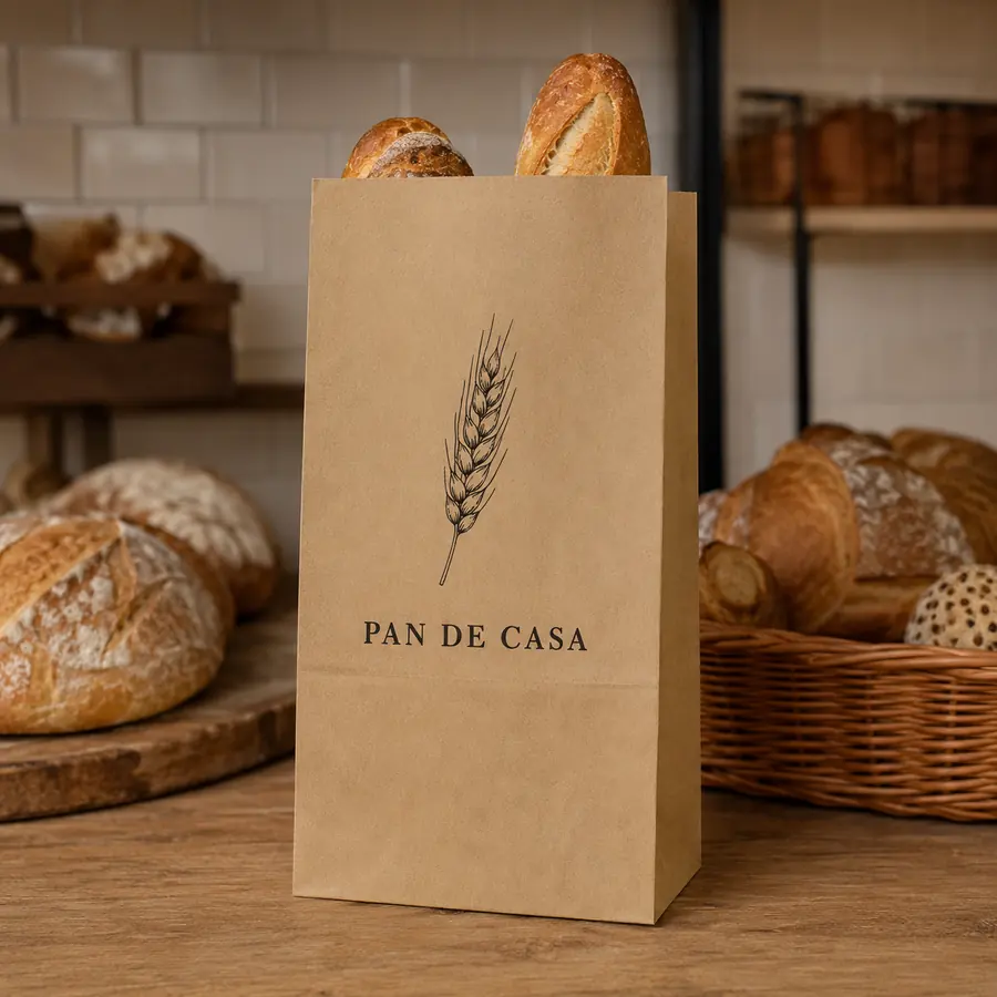 Bolsa de papel kraft personalizada en una panadería